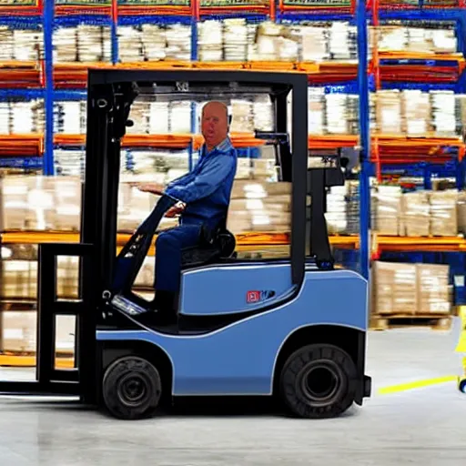 Prompt: jeff bezos driving a forklift inside a warehouse, ultra high detail, photorealistic