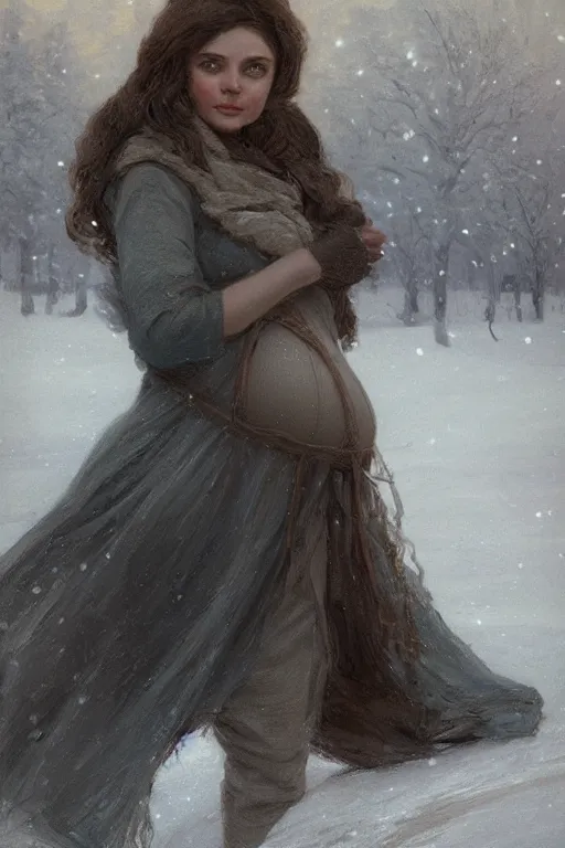 Image similar to portrait of a pregnant woman in the besieged Leningrad in winter, digital painting, trending on artstation, concept art, sharp focus, illustration by Gaston Bussiere and artgerm