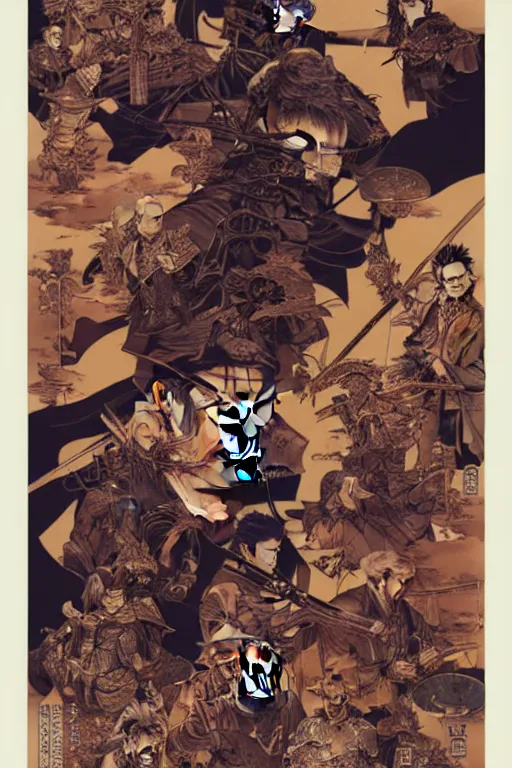 Image similar to poster of walter white as a samurai, by yoichi hatakenaka, masamune shirow, josan gonzales and dan mumford, ayami kojima, takato yamamoto, barclay shaw, karol bak, yukito kishiro