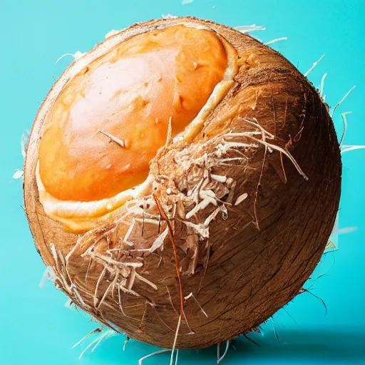 Image similar to A coconut ((🍕)) made entirely out of 🥥 , 🥥 🍕 hybrid, 4k food photography