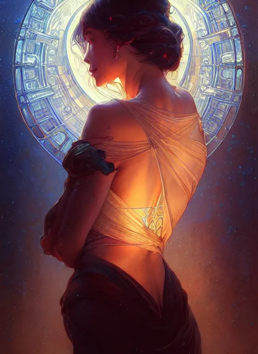 Image similar to water, glowing lights!! intricate elegant, highly detailed, digital painting, artstation, concept art, smooth, sharp focus, illustration, art by ( ( ( artgerm ) ) ) and greg rutkowski! and ( ( alphonse mucha ) )