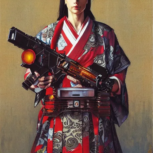 Prompt: the doomslayer wearing a kimono, art by norman rockwell and donato giancola and greg rutkowski,