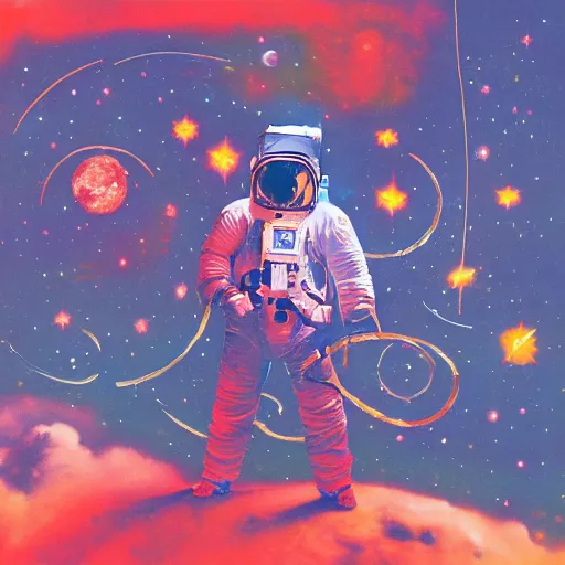 Prompt: Liminal space in outer space, rock album cover art