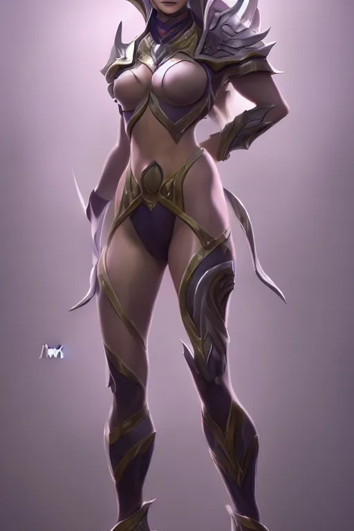 Image similar to photorealistic full body concept art in a neutral front view pose from league of legends, VI concept painting with detailed face by Ami Thompson, sharp focus, studio lighting, white ambient background, highly detailed, masterpiece,