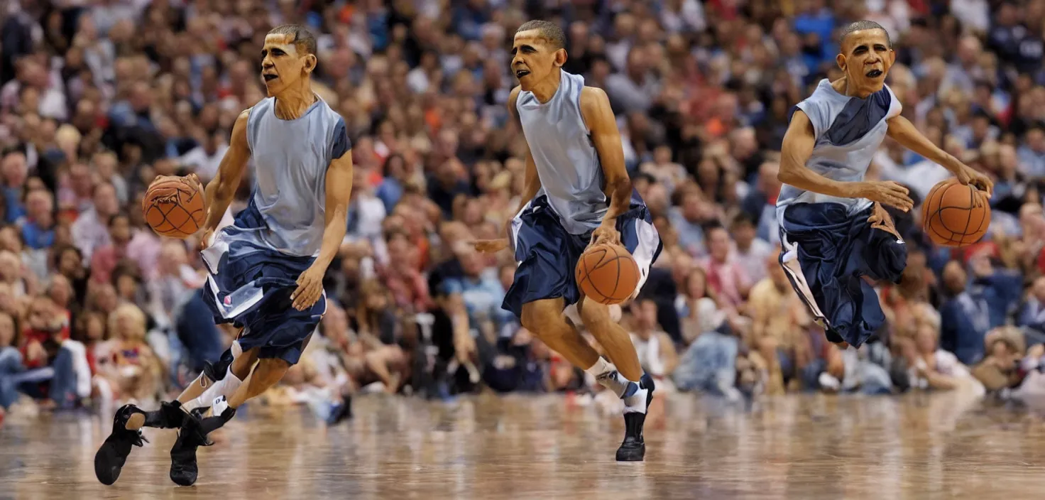 Image similar to extremely detailed photorealistic picture of Obama playing basketball