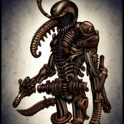 Prompt: a steampunk xenomorph