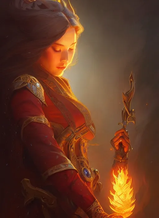 Image similar to fire wizard, deep focus, d & d, fantasy, intricate, elegant, highly detailed, digital painting, artstation, concept art, matte, sharp focus, illustration, hearthstone, art by artgerm and greg rutkowski and alphonse mucha