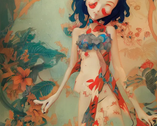 Image similar to James Jean isolated cheerful tomboy vinyl figure concept art, figure photography, smooth sharp focus, tropical undertones, anime stylized, high detail, ethereal lighting - H 640