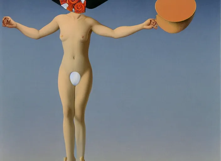 Image similar to eyes wide shut masked dancer by rene magritte