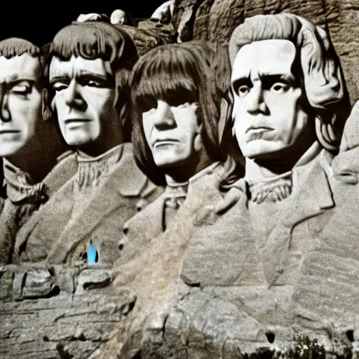 Image similar to The Ramones carved into the heads of Mount Rushmore