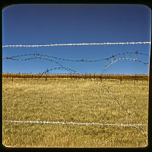 Image similar to photo, wyoming, barbed wire fence, kodak ektachrome 1 2 0, 2 6 mm,