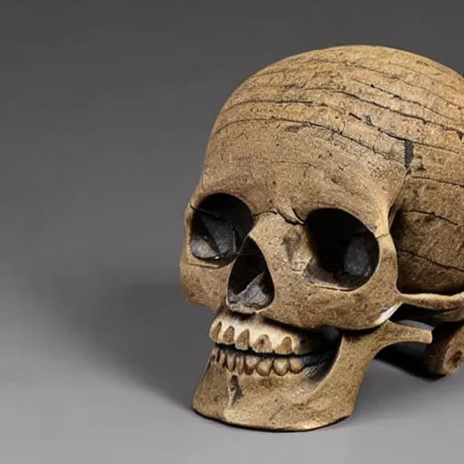 Prompt: a 3 5 0 year old carved tibetan skull