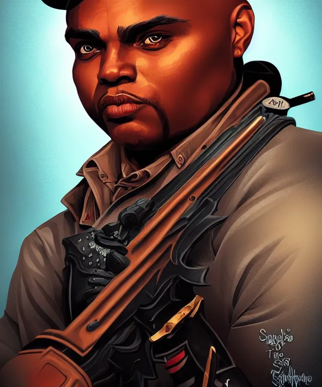 Image similar to fantasy comic style portrait of young charles barkley as a gunslinger, digital illustration by ken taylor and sana takeda, hd, 4 k, intricate, highly detailed!!, character design, cover art, award winning