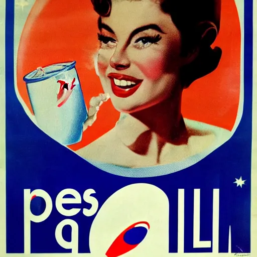 Image similar to pepsi cola poster. 1950.