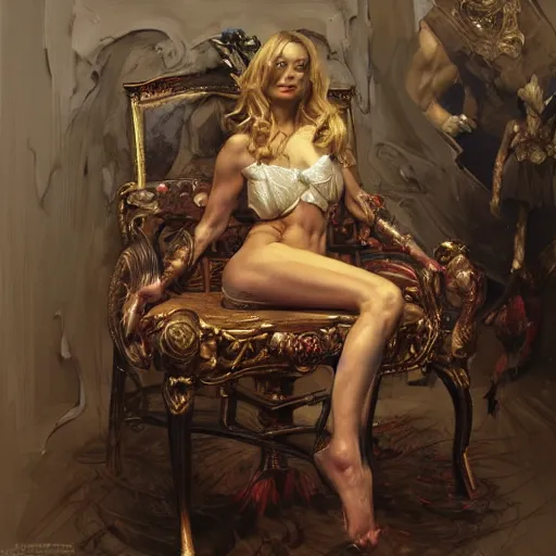 Image similar to highly detailed chair in the form of a margot robbie, art by donato giancola, eugene delacroix, ruan jia, carl larsson, peter mohrbacher. trending on artstation, intricate details, energetic composition, concept art, illustration, elegant art, global illumination