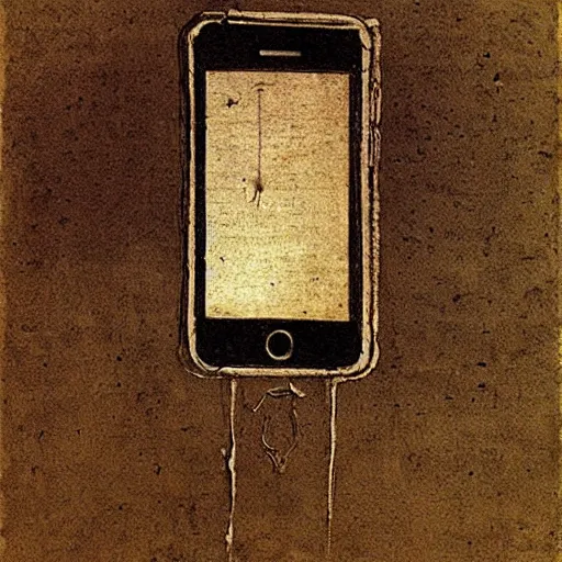 Prompt: sketch of an iphone 1 4 by leonardo da vinci