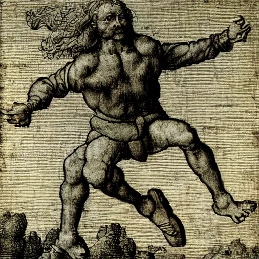 Image similar to clother man jumping by Leonardo da Vinci