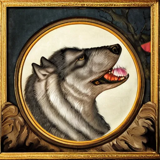 Image similar to retarded wolf portrait, renaissance style