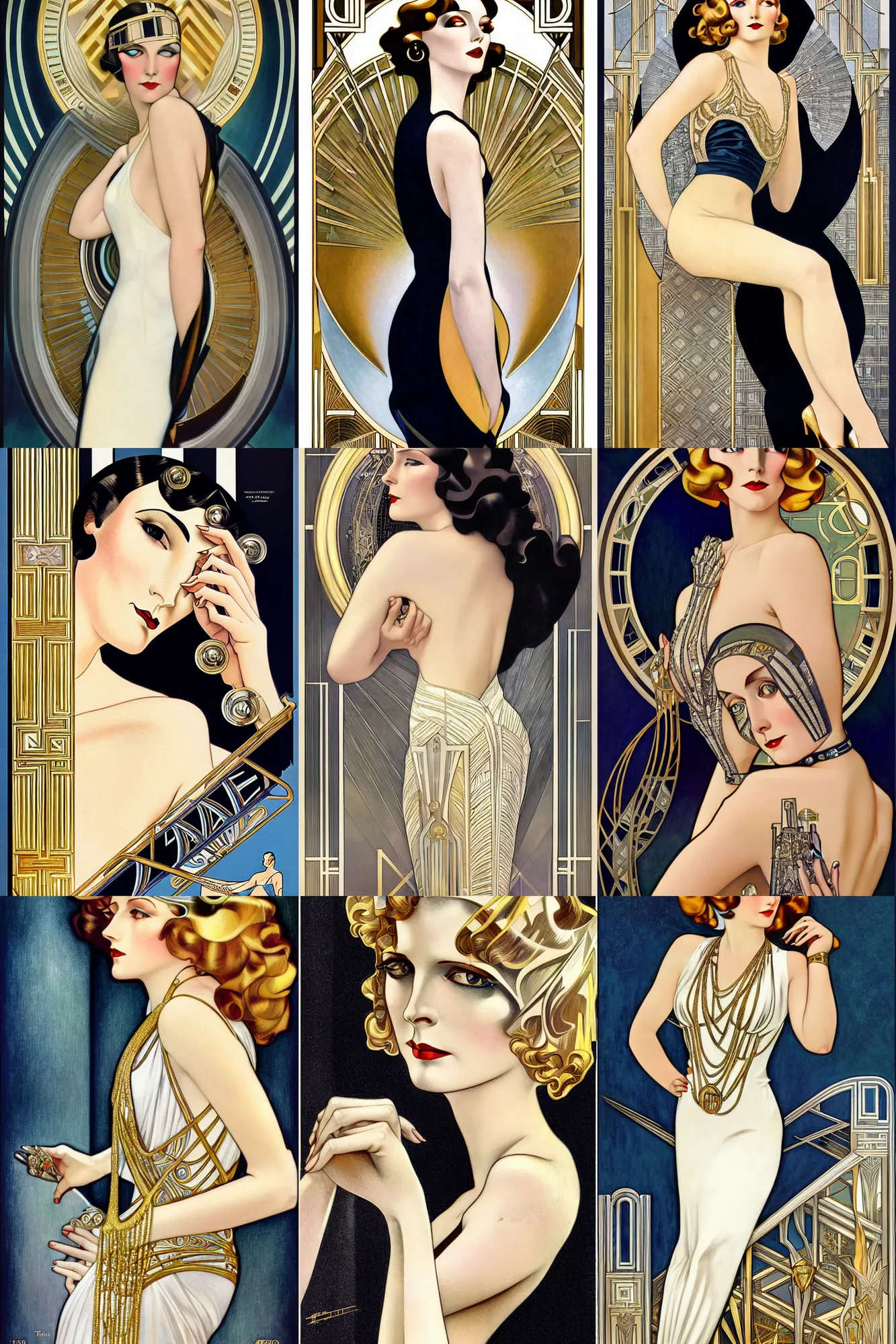 Prompt: beautiful 1 9 3 0's woman, art deco white building, gold vintage bugatti, great gatsby era styling, art by tamara de lempicka and alphonse mucha, fantasy, intricate, elegant, highly detailed, digital painting, time magazine, concept art, matte, sharp focus, illustration,