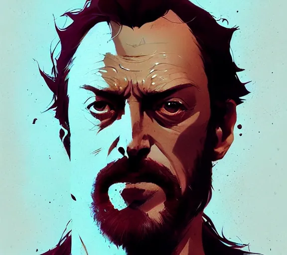 Prompt: portrait of portrait, toby stephens as a powerful evil king, by atey ghailan, by greg rutkowski, by greg tocchini, by james gilleard, by joe fenton, by kaethe butcher, by ashley wood, dynamic lighting, gradient light blue, brown, blonde cream and white color scheme, grunge aesthetic
