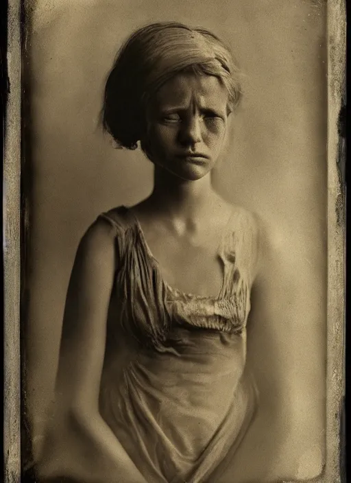 Image similar to portrait of a young blind women, hyperrealism, photo realistic, detailed, award winning photograph, cinematic lighting, ambrotype wet plate collodion by richard avedon and shane balkowitsch