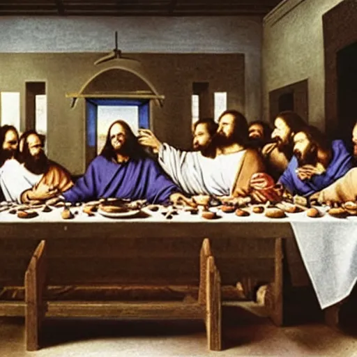 Image similar to Danny DeVito as Jesus in the last supper