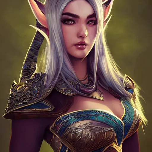 Prompt: night elf warden character portrait, concept art, intricate details, highly detailed photorealistic portrait in the style of adam hughes, seseon yoon, artgerm and warren louw