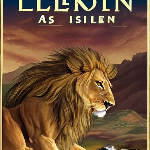 Image similar to a lion hunting an alien, book cover