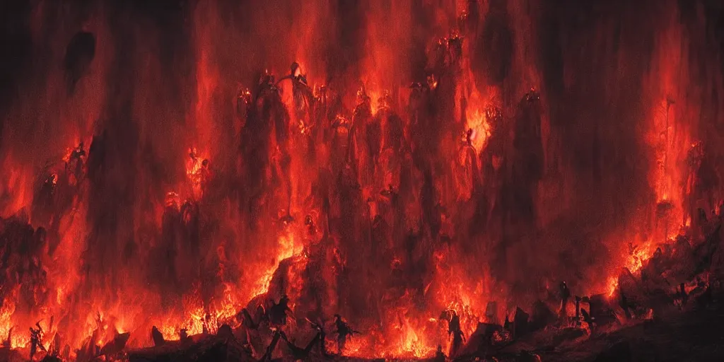 Image similar to dante's inferno, dark style movie, photoreal, imax, hyper realisme, volume light