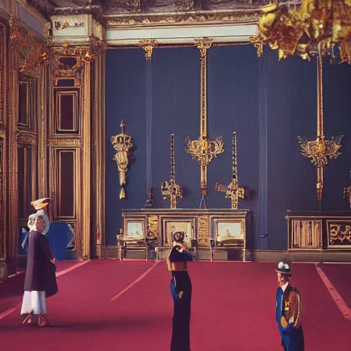 Prompt: inside buckingham palace, jewel thieves, 1963, Kodachrome film