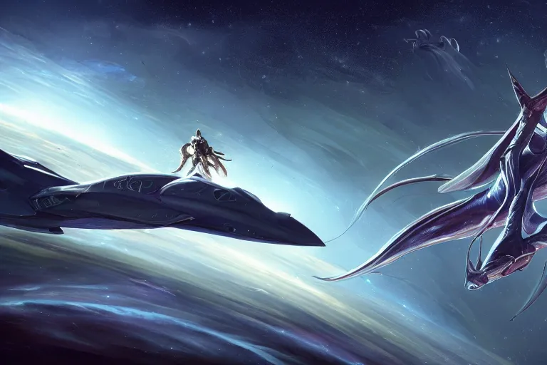 Image similar to character design, a pilot back turned, holding a helmet, pterosaur styling on the space suit, kanji insignia and numbering, Raymond Swanland and Jessica Rossier nebula like clouds in space background near a ringed gas giant, hyper detailed hyper detailed, 8k, ultra realistic, cinematic lighting, ultra wide 35mm lens, Boeing Concept Art, Lockheed concept art