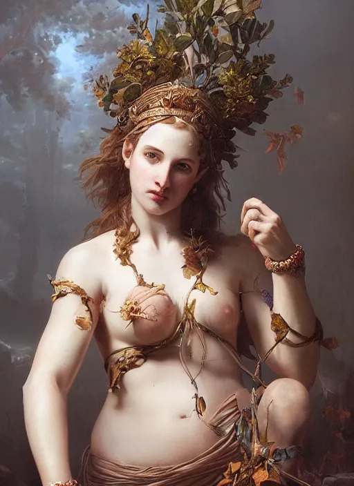 Prompt: A super-detailed portrait of the young bacchante with Thrysos staff by Max Nonnenbruch,evening, atmospheric lighting, intricate detail, cgsociety, hyperrealistic,ambient light, dynamic lighting