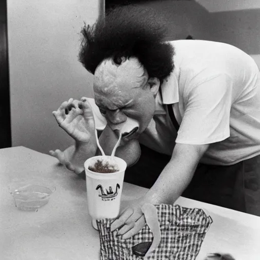 Image similar to ronald mcdonald puking vomiting