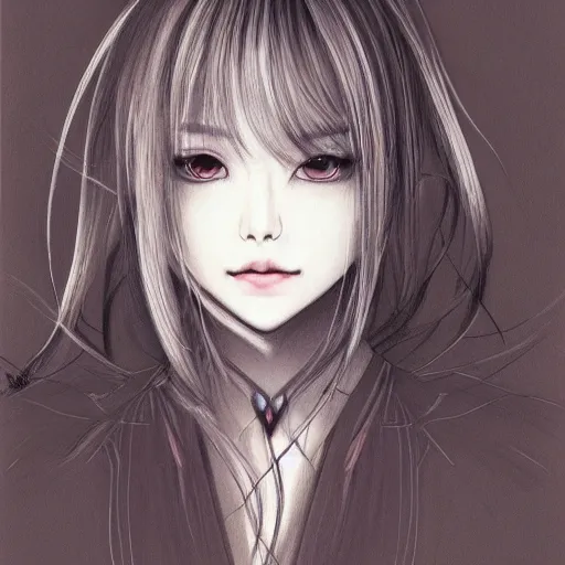 Image similar to a drawing of a woman looks like lalisa manoban with long white hair, a character portrait by yoshitaka amano, featured on pixiv, fantasy art, official art, androgynous, anime