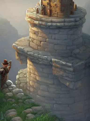 Prompt: a merchant in a stone parapet, looking into the horizon. personal power boldness originality intricate, elegant, highly detailed, digital painting, artstation, concept art, sharp focus, illustration, by justin gerard and artgerm, 8 k