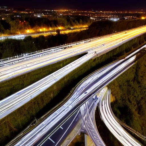 Image similar to highway bridge at night, areal view