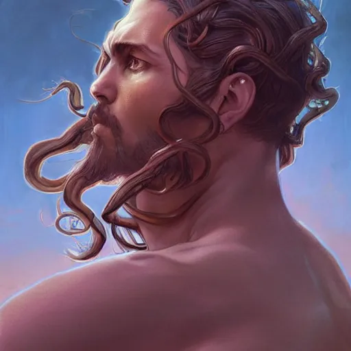 Prompt: male medusa, highly detailed, digital painting, cute face, artstation, concept art, smooth, sharp focus, illustration, art by artgerm and greg rutkowski and alphonse mucha