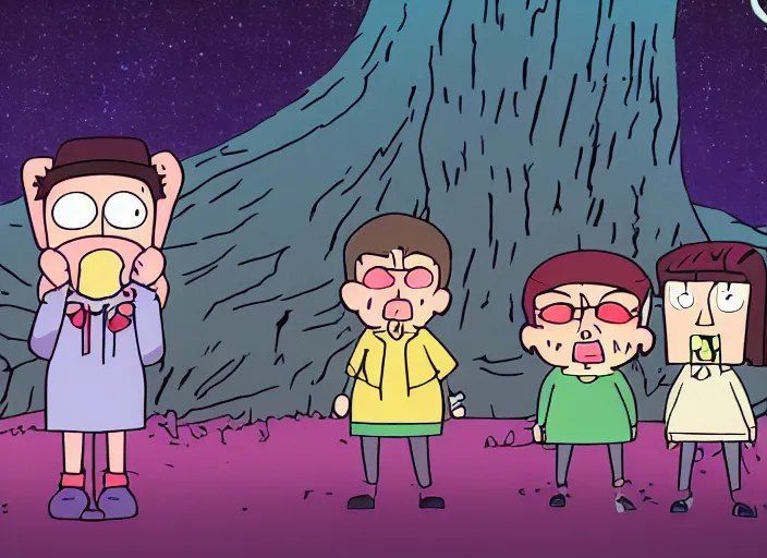 Prompt: still from animated horror movie, animated movie shot, in style of gravity falls