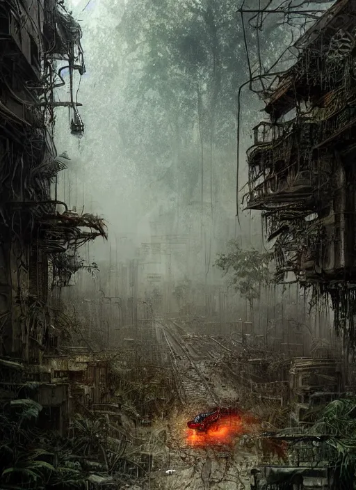 Prompt: mutated jaguar in a post apocalyptic city overgrown with lush vegetation, by Luis Royo, by Greg Rutkowski, dark, gritty, intricate, backlit, strong rimlight, cover illustration, concept art, volumetric lighting, volumetric atmosphere,sharp focus, octane render, trending on artstation, 8k