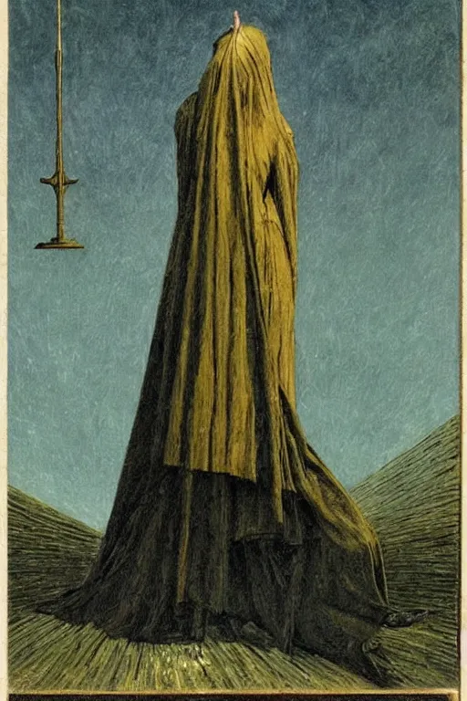 Prompt: ''a tarot card, justice, magestic, by Caspar David Friedrich, occult art''