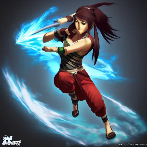 Prompt: akali ( league of legends ) in avatar the last airbender 3 d octane render trending on art startion