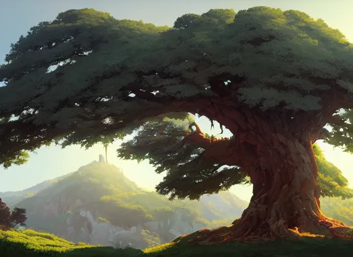 concept art painting of a giant oak tree on a hill in | Stable Diffusion