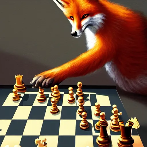 Image similar to A fox playing chess, trending on FurAffinity, energetic, dynamic, digital art, highly detailed, FurAffinity, high quality, digital fantasy art, FurAffinity, favorite, character art