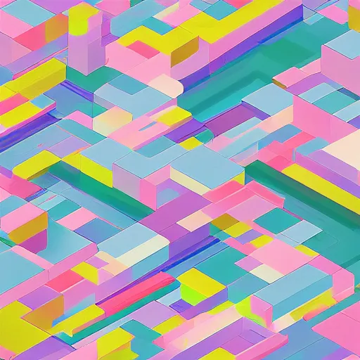 Image similar to wallpaper, large pastel, isometric concept art w 1 4 0 0 h 6 0 0