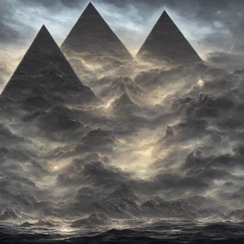 Prompt: A very beautiful painting of a dark Pyramid at Sea Leveler,highly realistic,hyper detailed,4k,digital art,sci-fi,trending on artstation