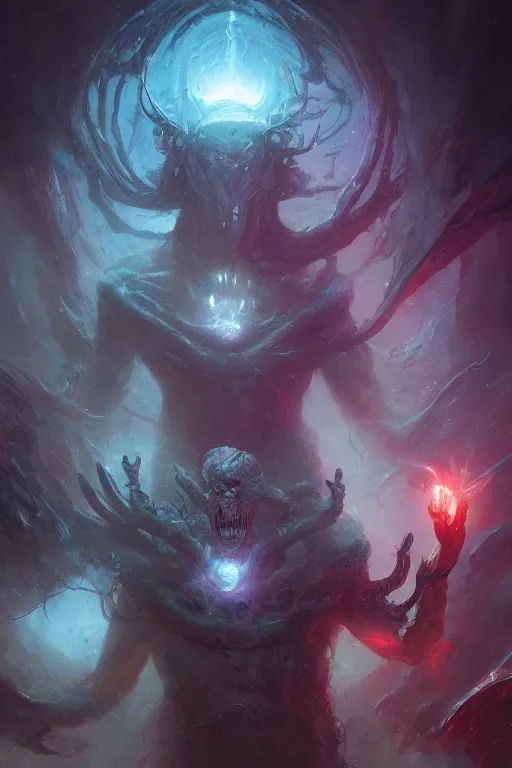 Image similar to eldritch god, cosmic, nightmare, outer space, aliens, digital art, magic the gathering, mtg, by greg rutkowski, trending on artstation