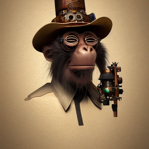 Prompt: steampunk monkey, portrait, concept art, rim light, octane render, anime, moebius, highly detailed