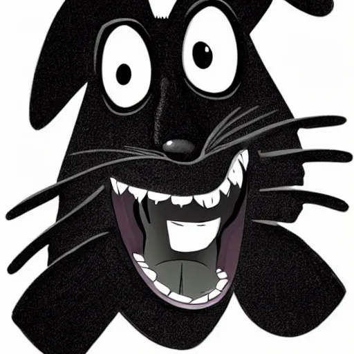 Image similar to A extremely highly detailed majestic hi-res beautiful, highly detailed head and shoulders portrait of a scary terrifying, horrifying, creepy goofy black cartoon rabbit with scary big eyes, earing a shirt laughing, hey buddy, let's be friends, in the style of Walt Disney