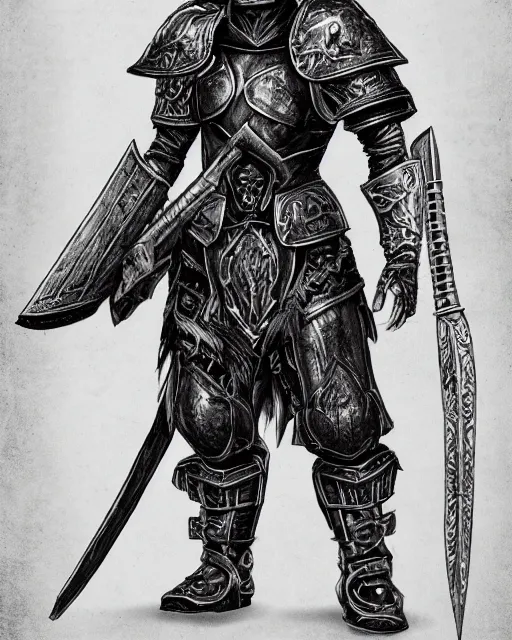 Prompt: fantasy warrior in full armor, line art, extremely clean, uncluttered, low-detail, trending on artstation,