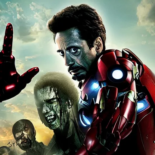 Image similar to Iron Man as a zombie in walking dead 4K quality photo realistic